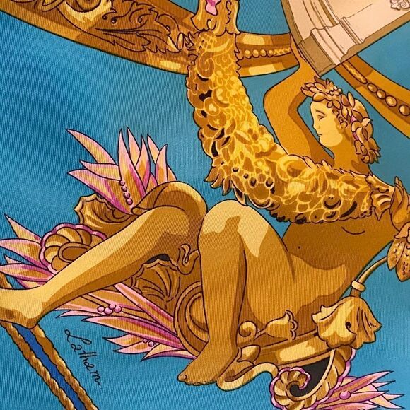 Vintage Hermes Paris Opera Garnier Baroque Silk Scarf, Turquoise Gold Lux 1483 - Picture 5 of 13